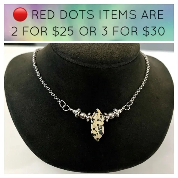 π΄Handmade Double terminated dalmatian jasper gems adjustable choker necklace - Picture 1 of 10